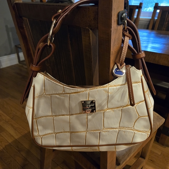 Dooney & Bourke White and Brown Croc-Embossed Women's Bag - Picture 2 of 15